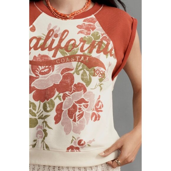 Pilcro Anthropologie Muscle Sweatshirt Size S Cream Floral Graphic - Picture 4 of 10